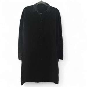 COS black long sleeve shirt dress with asymmetrical button up front and collar